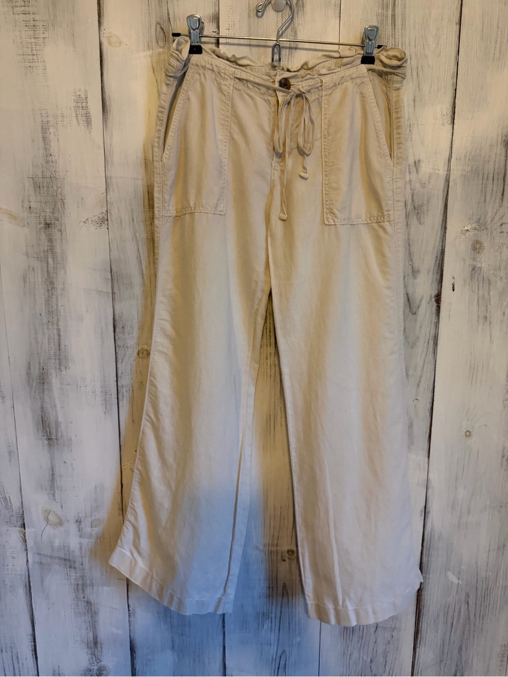 American Eagle Outfitters Light Beige Drawstring Wide-Leg Linen Pants